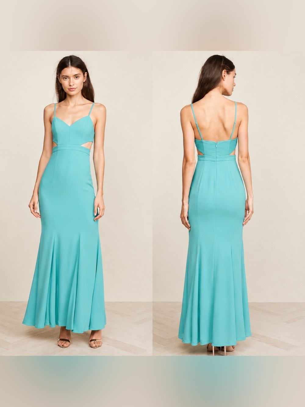 Fame and Partners teal aqua blue Zyra cutout maxi gown dress size 6 NWT